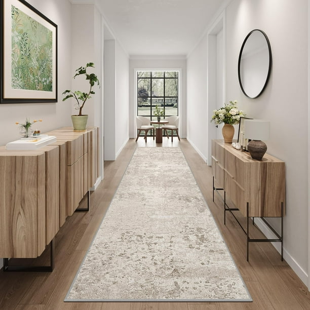 Alfombra Runner Art&Tuft, lavable y antideslizante, 60 x 300 cm, color beige