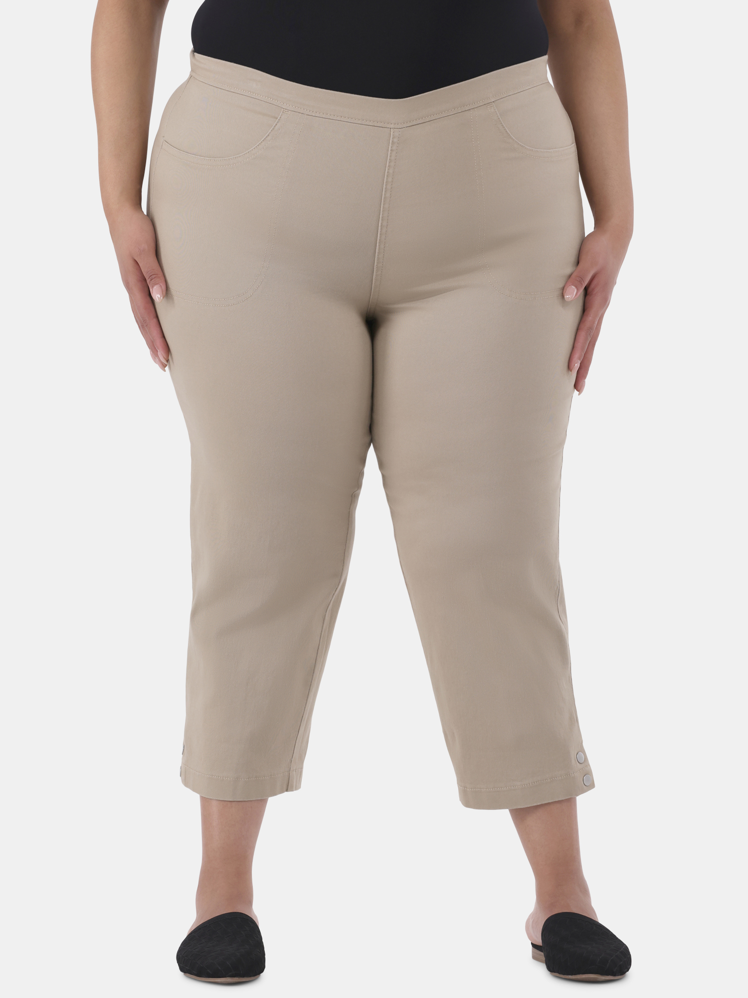 JMS Just My Size by Hanes Women's Plus Snap Hem Pull On Cropped Pants, 23" Inseam, Sizes 0X-4X
