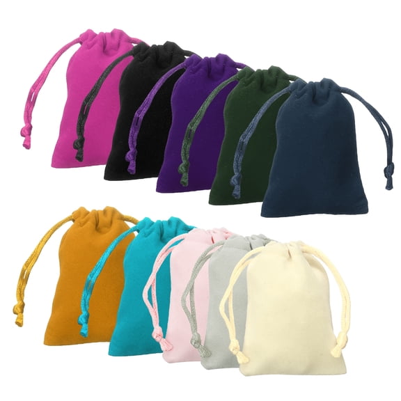 Uxcell 20pcs Velvet Gift Bags 3.9" x 4.7" Drawstring Jewelry Pouches, Black