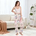 thumbnail image 5 of Dailycode Women's Pajama Pants Wide Leg Lounge Pj Bottoms With Pockets Pink Rose and Bow, 5 of 7