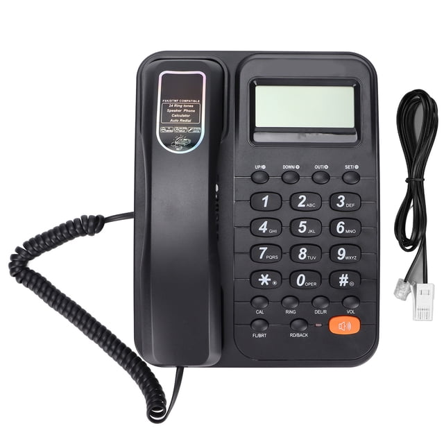 Teléfono fijo con cable KXT2029CID y contestador automático con pantalla LCD para casa, hotel y oficina (negro)