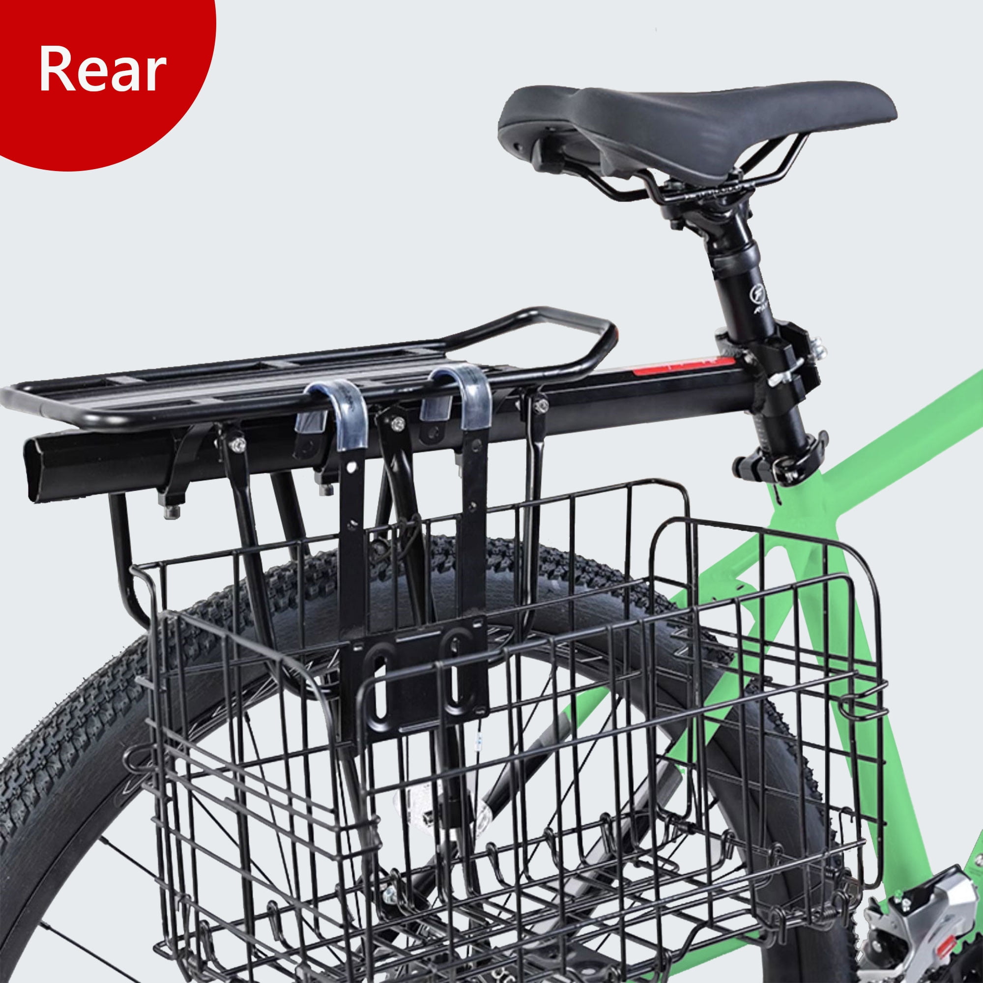 Semfri Folding Bicycle Front Cargo Basket,Rustproof Metal with Mesh Cover (Black)