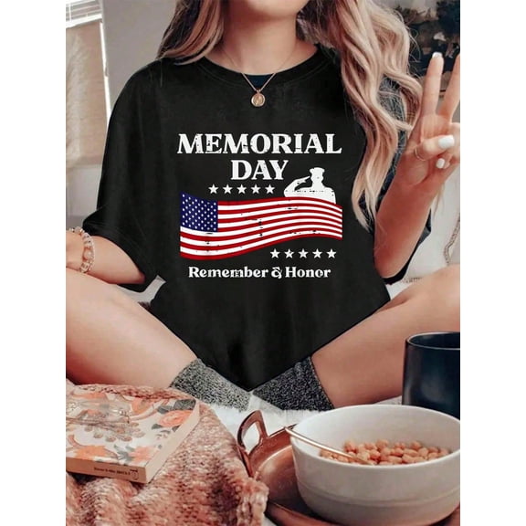 100% Cotton Memorial Day USA Flag Remember Men Women T-Shirt Summer Tees Women