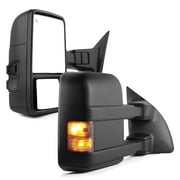 Towing Mirrors for 99-07 Ford F250/F350/F450/F550 Super Duty, Pair Set Power Heated Telescoping with Smoke Signal Light Side Mirrors