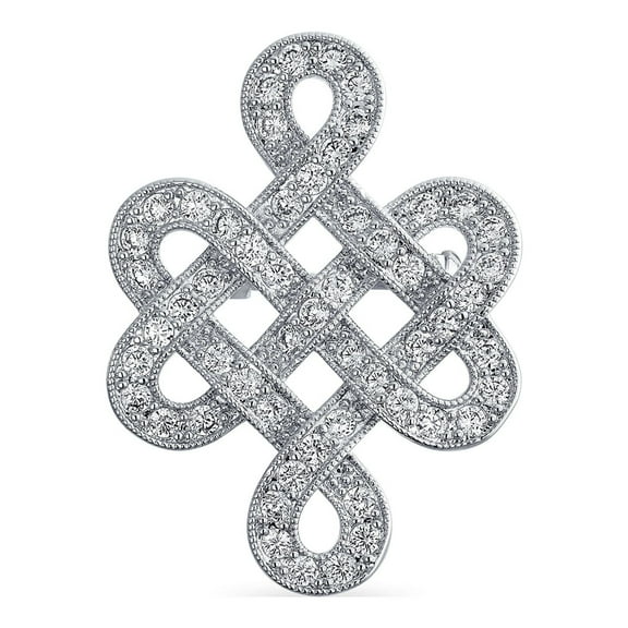 Bling Jewelry Womens Eternal Celtic Love Knot Brooche Pin with Cubic Zirconia Rhodium Plated 1.2 Inch