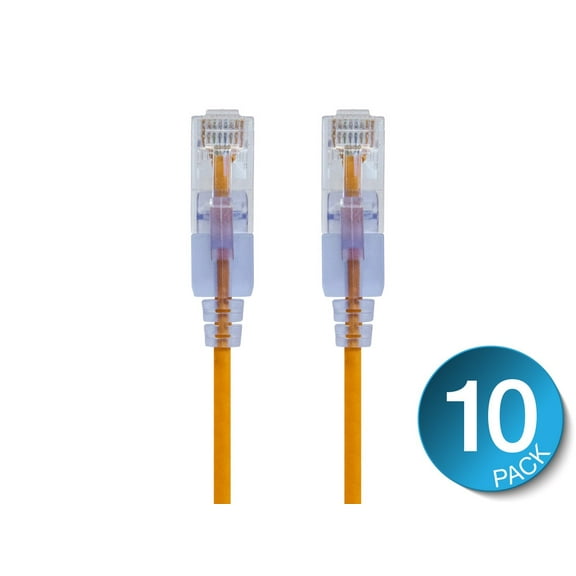 Monoprice Cat6A Ethernet Patch Cable - 14 Feet - Yellow (10 Pack) Snagless RJ45 550Mhz UTP Pure Bare Copper Wire 10G 30AWG - SlimRun Series