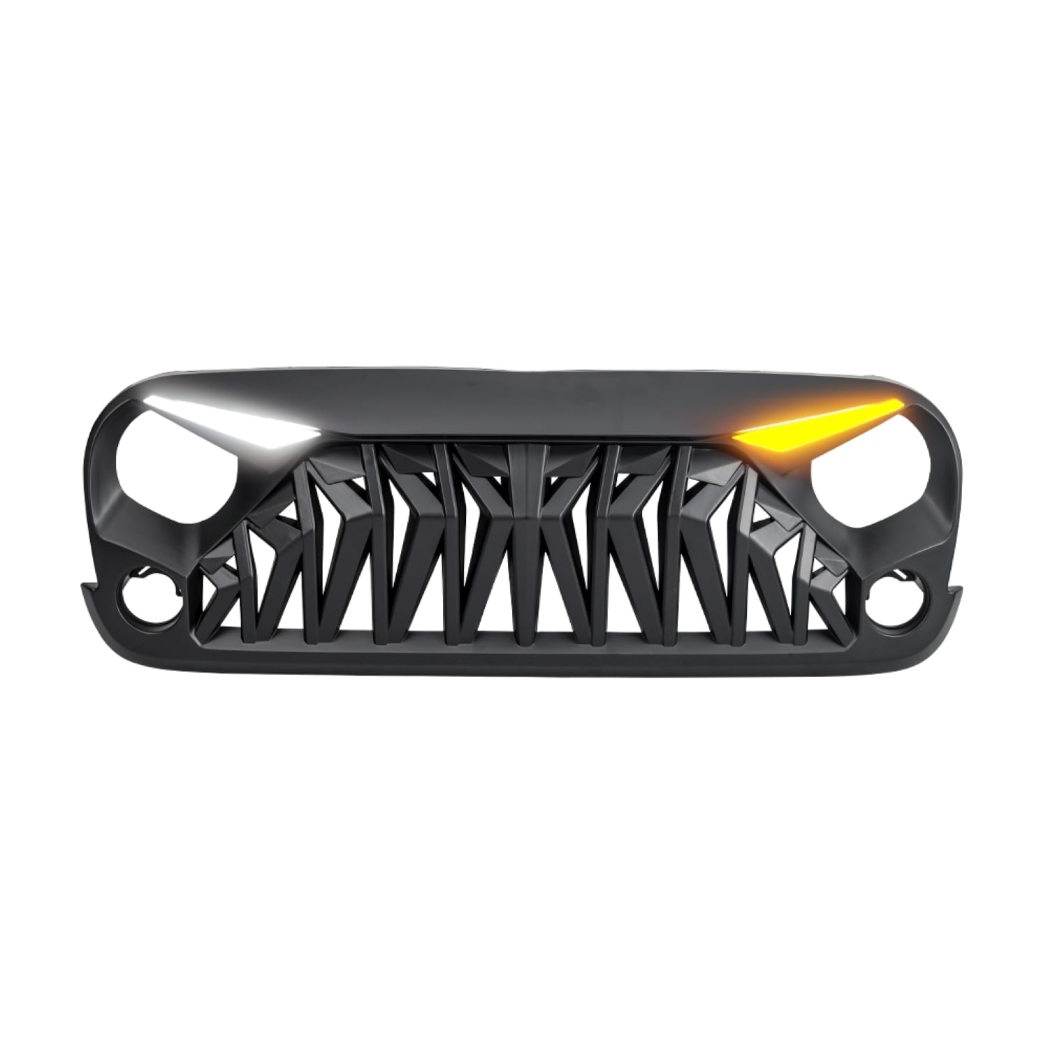 AMERICAN MODIFIED Front Shark Grille w/ LED Eyebrow DRL and Turn Signal Lights Matte Black For 2007-2018 Jeep Wrangler JK JKU
