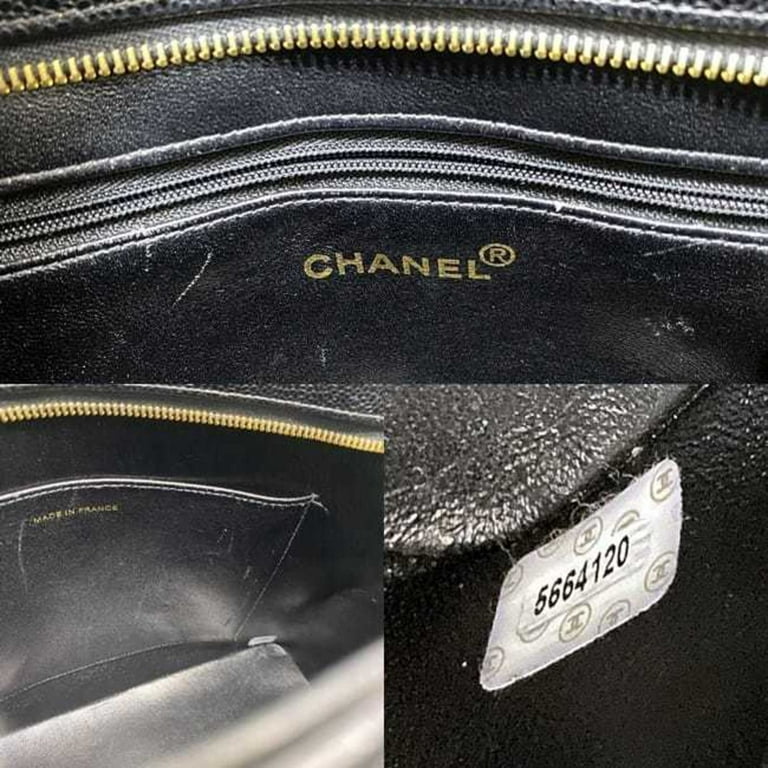 Authenticated Used Chanel reprint tote black gold A01804 bag leather caviar  skin No. 5 CHANEL coco mark quilting stitch 