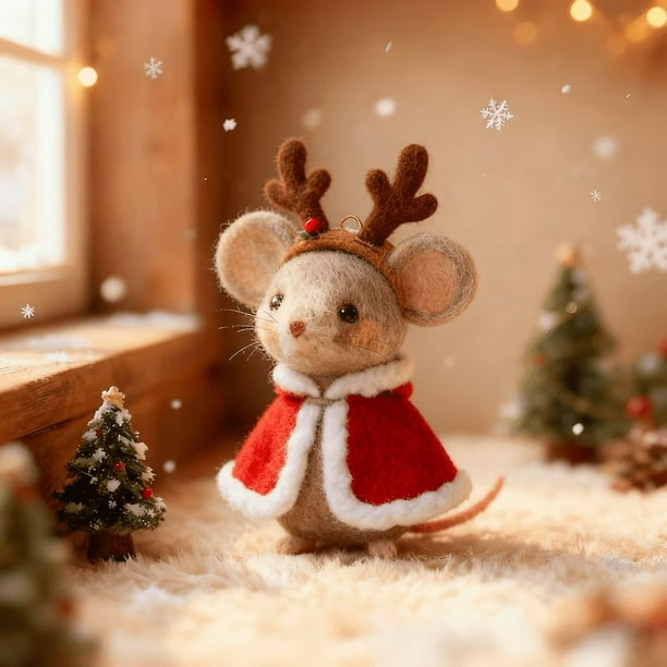 Christmas Handmade Mouse Ornament, Holiday Mouse Decoration