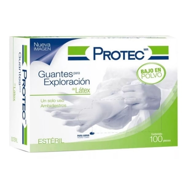 Guantes descartables estériles Protec Exploración ambidiestro color blanco talle G de látex con polvo x 100 unidades