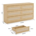 thumbnail image 2 of Huisuilinss 6 Drawer Rattan Dresser for Bedroom,Modern Double Dresser, Wood Storage Chest of Drawers for Closet, Living Room, Hallway and Entryway, Natural, 2 of 5