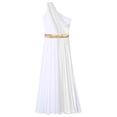 thumbnail image 6 of Mufeng Women's Ancient Grecian Toga Costume One Shoulder Chiffon Overlay Vintage Trim Tunic Dress White M, 6 of 7