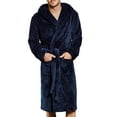 thumbnail image 3 of Smilepp Men Nightgown Winter Hooded Robe Pocket Long Sleeve SPA Bathrobe, Blue, L, 3 of 9