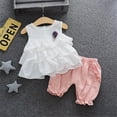 thumbnail image 2 of YUIVH Toddler Girls Summer Outfit Kids Baby Child Ruffles Flowers Tops Solid Color Ruched Shorts Pants Outfits Girls Cute Graphic Outfits, 2 of 4