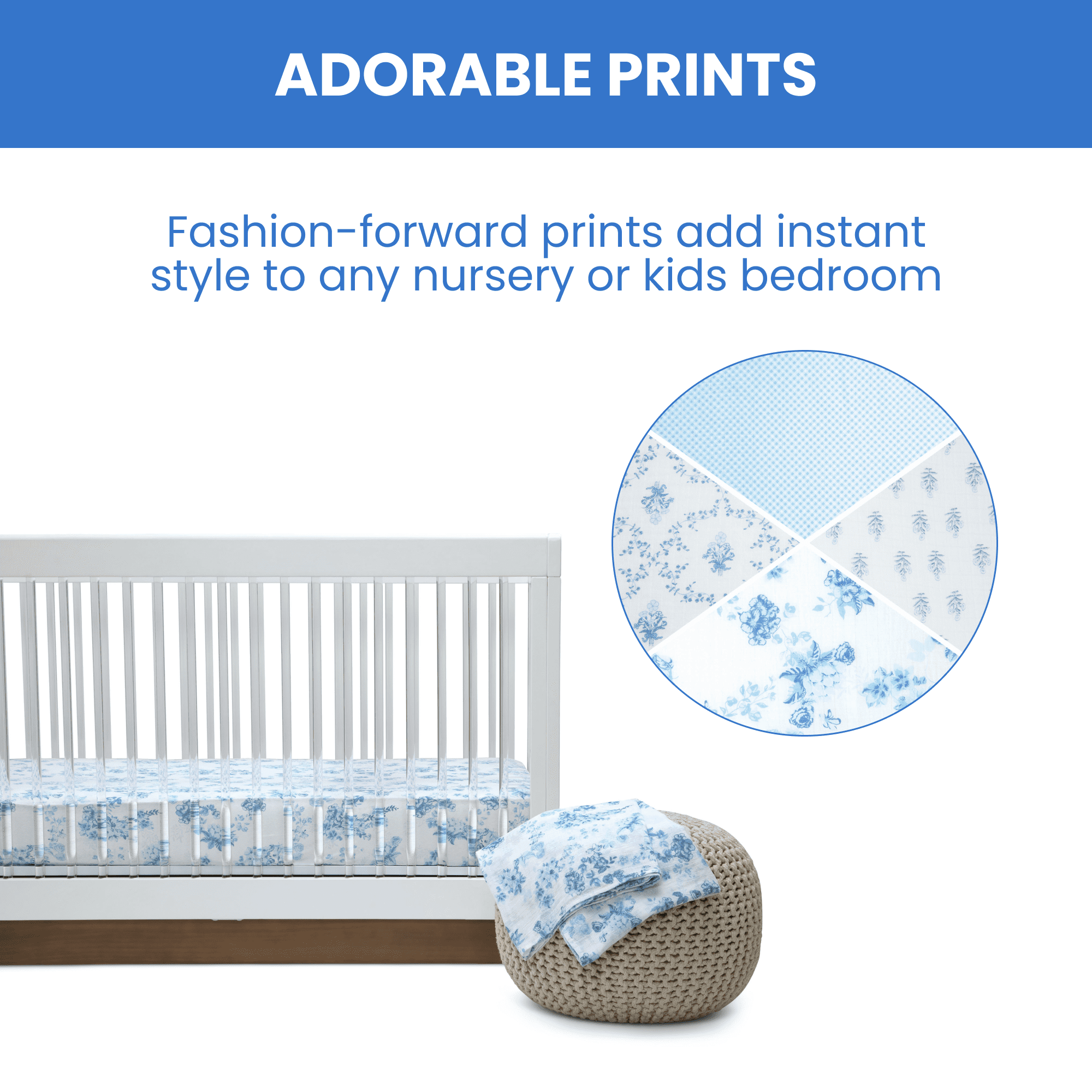 Delta Children 100% Cotton Muslin Baby Receiving Blankets for Girls and Boys – 47x47 Inches (Pack of 4), Blue Botanicals