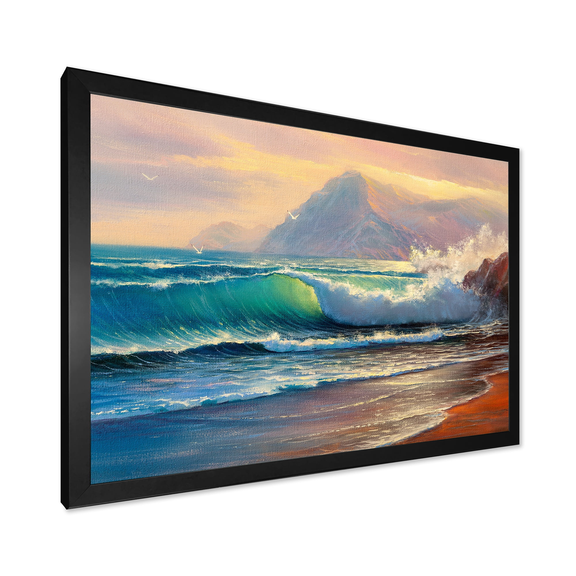 Designart 'Sunrise Glow On The Sea Waves III' Nautical & Coastal Framed Art Print