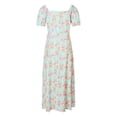 thumbnail image 3 of Casual Women's Summer Short Sleeve Square Neck Split Tennis Midi Dress for Everyday Wear Blue S, 3 of 6