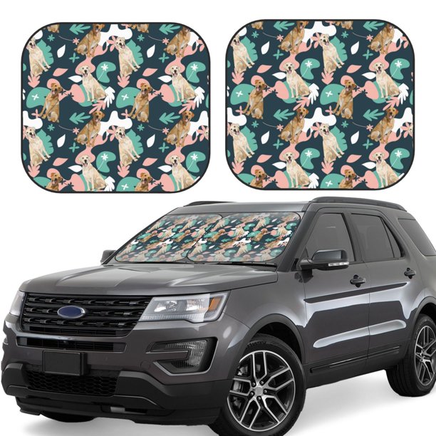 Balery Labrador Retriever Dog Parasol para parabrisas de coche de 2 piezas | Parasol plegable para parabrisas delantero de coche para la mayoría de sedanes-Medium