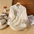 thumbnail image 2 of MIXUE Womens Summer Tops Floral Embroidered Round Neck Long Sleeve Loose Fashion Casual Shirts For Women Tee Shirts Daily-Wear,Beige,XXL, 2 of 3