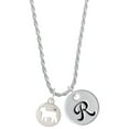 thumbnail image 1 of Delight Jewelry Silvertone Lamb Silhouette Silvertone Script Initial Disc - R - Charm Necklace, 20"+3", 1 of 4