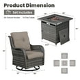 thumbnail image 6 of POCASSY Patio Furniture Set with 30" Propane Fire Pit Table, Patio Swivel Rocking Glider Chairs Set of 4 with Gray Wicker and Square Firepit Table for Garden Balcony Porch - Gray/Gray, 6 of 13
