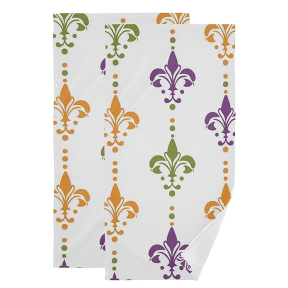 Mardi-gras Flower Patterns Hand Towel Absorbent Bath Towels for Bathroom Sports Gym 28" x 14" Set of 2