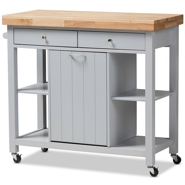 Bowery Hill Farmhouse Kitchen Cart in Light Gray