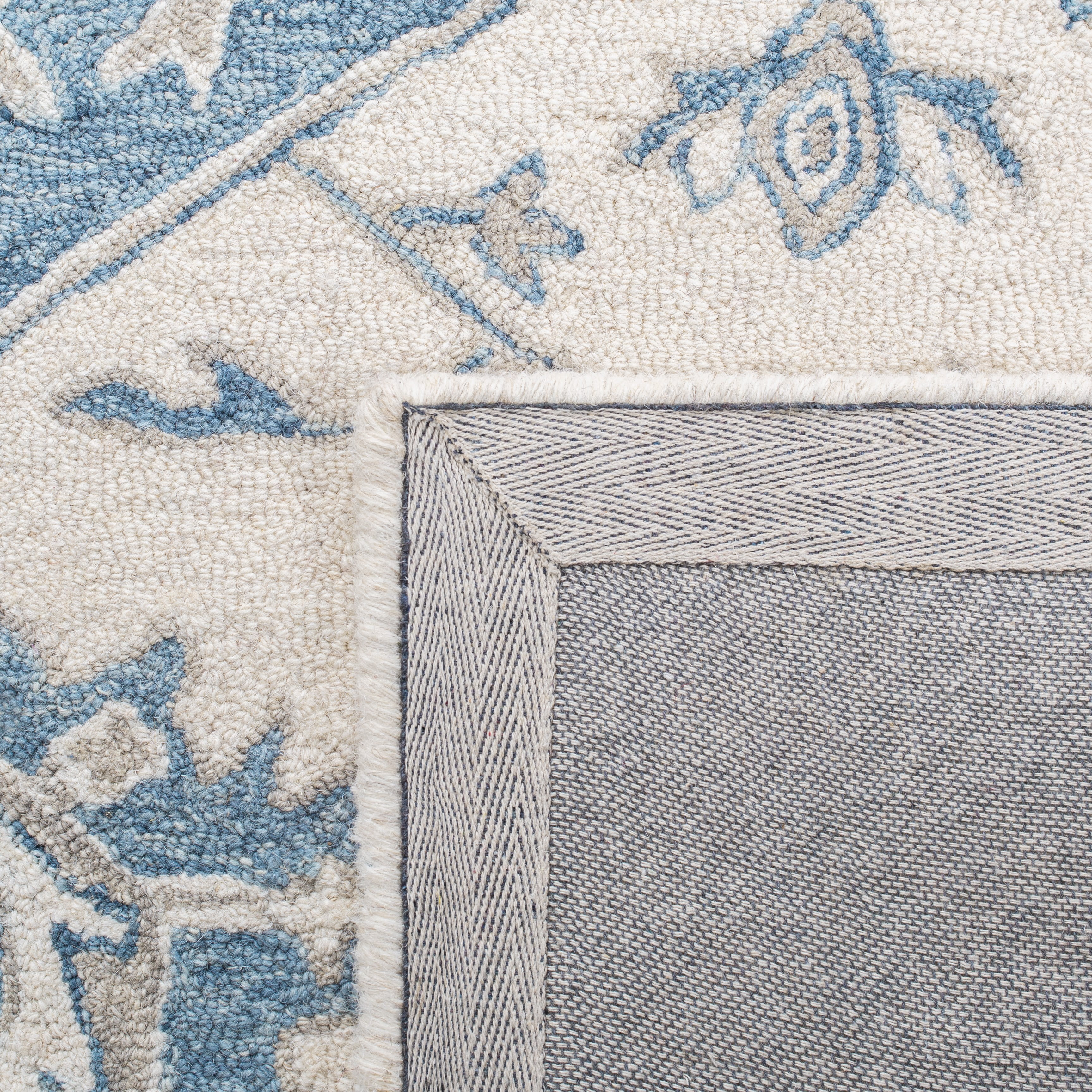 SAFAVIEH Micro-Loop William Medallion Area Rug, Ivory/Blue, 9' x 12'