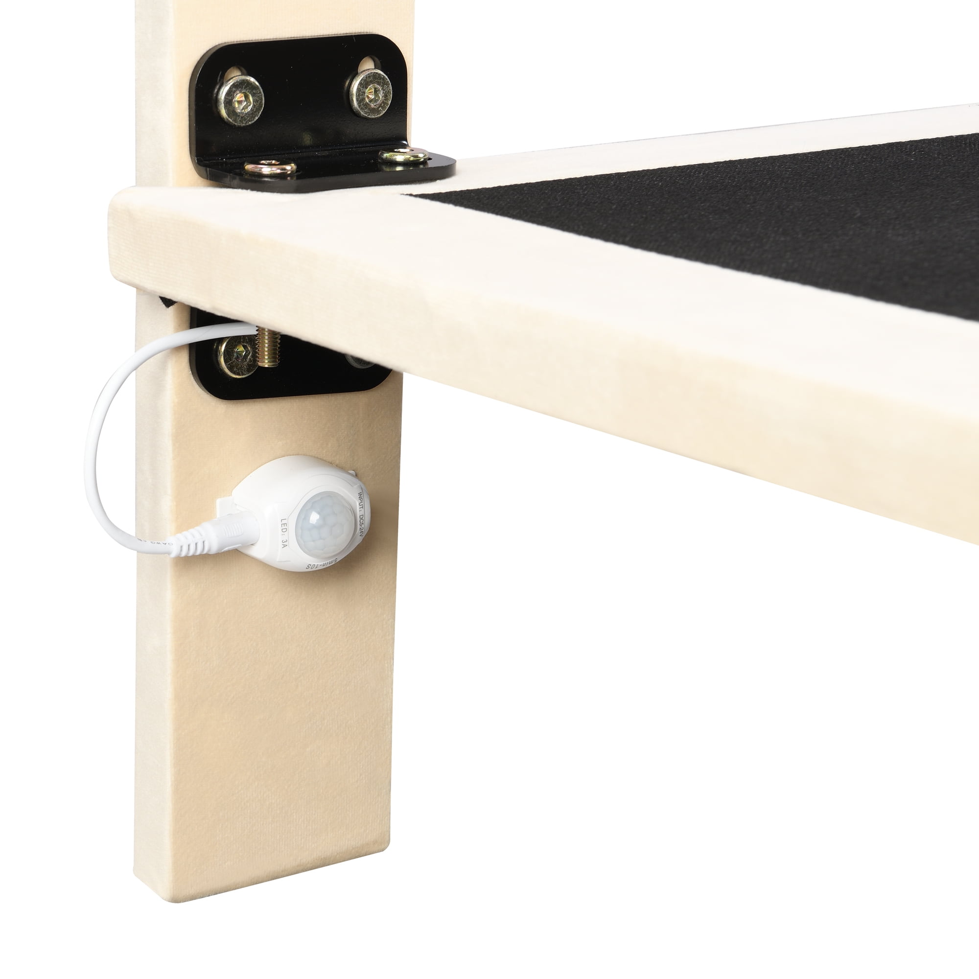 Gewnee Queen Size Floating Upholstered Platform Bed with Sensor Light ,Beige