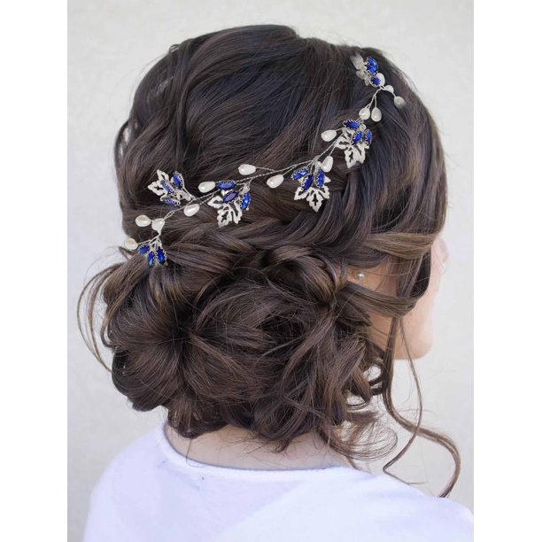 Campsis Novia Boda Enredadera para el Cabello Hoja de Plata Perla Pieza para el Cabello Nupcial Flor Cristal Accesorios para el Cabello para Mujeres y niñas Fotografía de Cena de Graduación