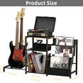 thumbnail image 2 of Record Player Stand, 3-Layer Vinyl Record Storage & 2-Tier Guitar Stand for Acoustic Electric Bass,Violin, with Wood Shelf for Amp Accessories Vinyl Records, Up to 150 Albums, Home Studio Rack, 2 of 6