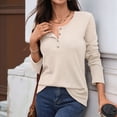thumbnail image 4 of Blusas de Mujer, Corte Entallado, Cuello en V, Botones, Camisa Henley Albaricoque XXL, 4 of 10