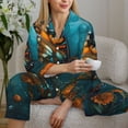 thumbnail image 6 of Salouo Elegant Butterfly And Flowers Pattern Women's Pajamas Set Long Sleeve Button Down Sleepwear Soft Pj Lounge Sets for women 2 Piece Pjs Set with Long Pants-Small, 6 of 7