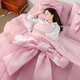 thumbnail image 4 of Manfei Cute Bow Girl Twin Bedding Sets 7-Piece,Dreamy Princess Bedding Comforter Set Microfiber,Kawaii Ribbon Bow Knot Breathable Sheet Sets,Luxury Bedroom Decor,Reversible, 4 of 8