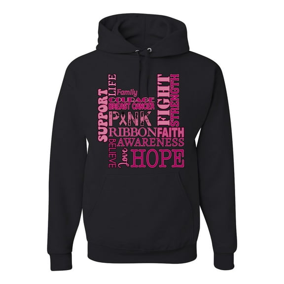 Wild Bobby Breast Cancer Awareness Words of Encouragement Distressed Breast Cancer Awareness Unisex Hoodie Sweatshirt, Black, Small