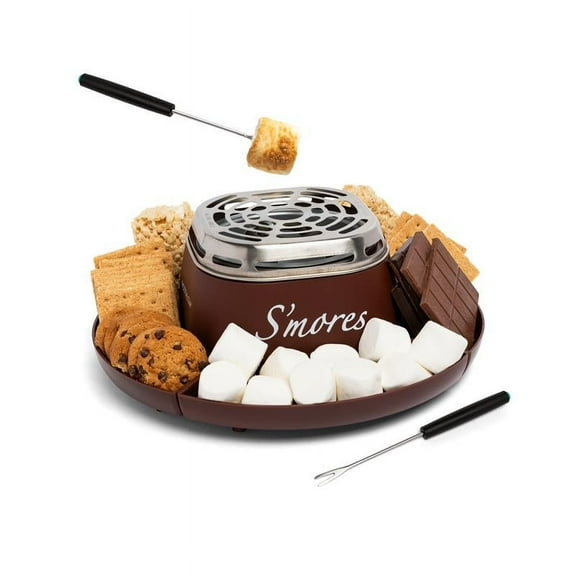 Nostalgia Indoor Electric Smores Maker Smores Kit with 4 Marshmallows Roasting Forks, Brown