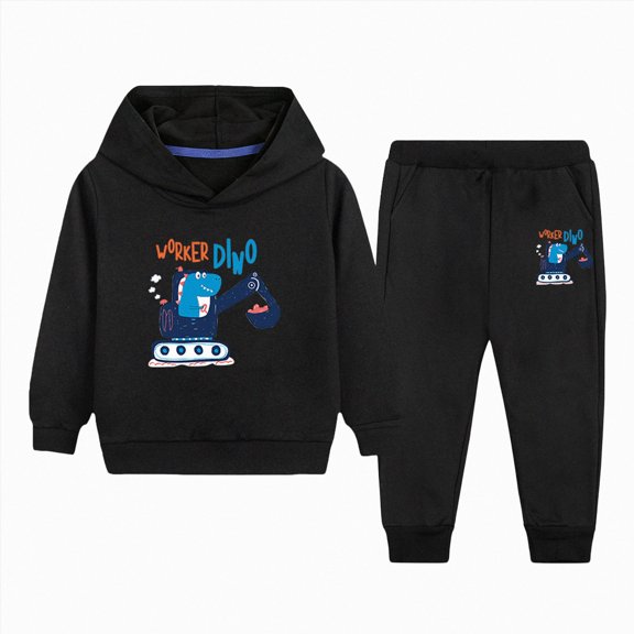 Zuwimk Boys And Girls 2-Piece Graphic Print Hoodie Jogger Set, Athletic Outfits Elastic Waistband, Big Boy Girls Toddler Activewear(T031-Black)