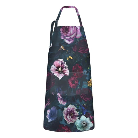 Pioneer Flower Floral Print Pattern Apron-Garden Aprons for Women with Pockets-Cotton Linen Waterproof Kitchen Cooking Gardening Aprons Adjustable for Kitchen,Cooking,BBQ and Salon 33x27 Inch