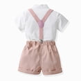 thumbnail image 4 of Baby Boy Outfits Toddler Boy Clothes formal with Bowtie Overall Short Pants Gentle Wedding Set Trendy Summer Clothes Pink 12-18 Months, 4 of 4
