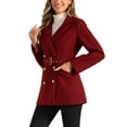 thumbnail image 4 of INSPIRE CHIC Women's Notched Lapel Long Sleeves Double Breasted Winter Trenchcoat M Dark Red, 4 of 6