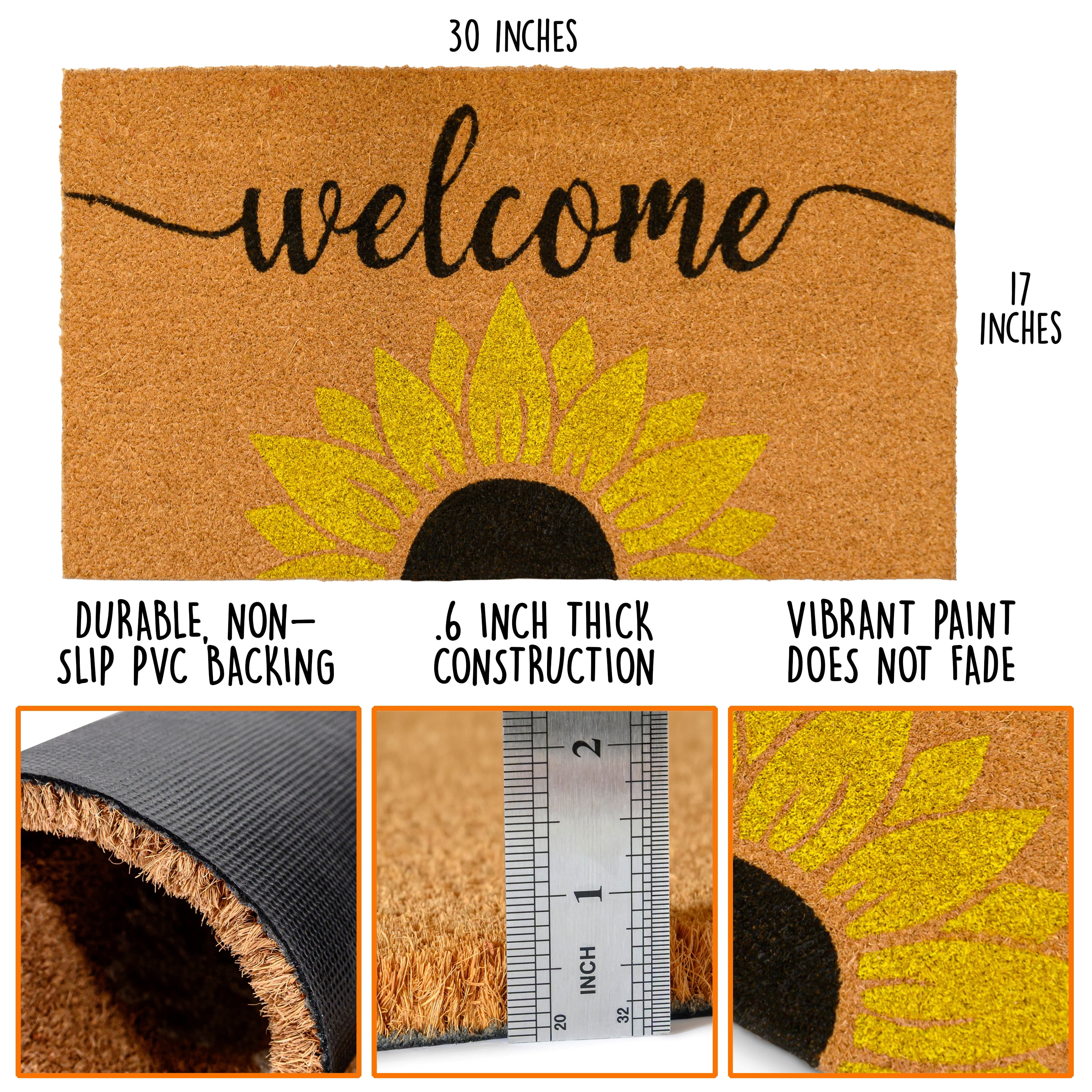 MAINEVENT Welcome Sunflowers Doormat 30x17 Inch, Spring Outdoor Welcome Mat for Outside