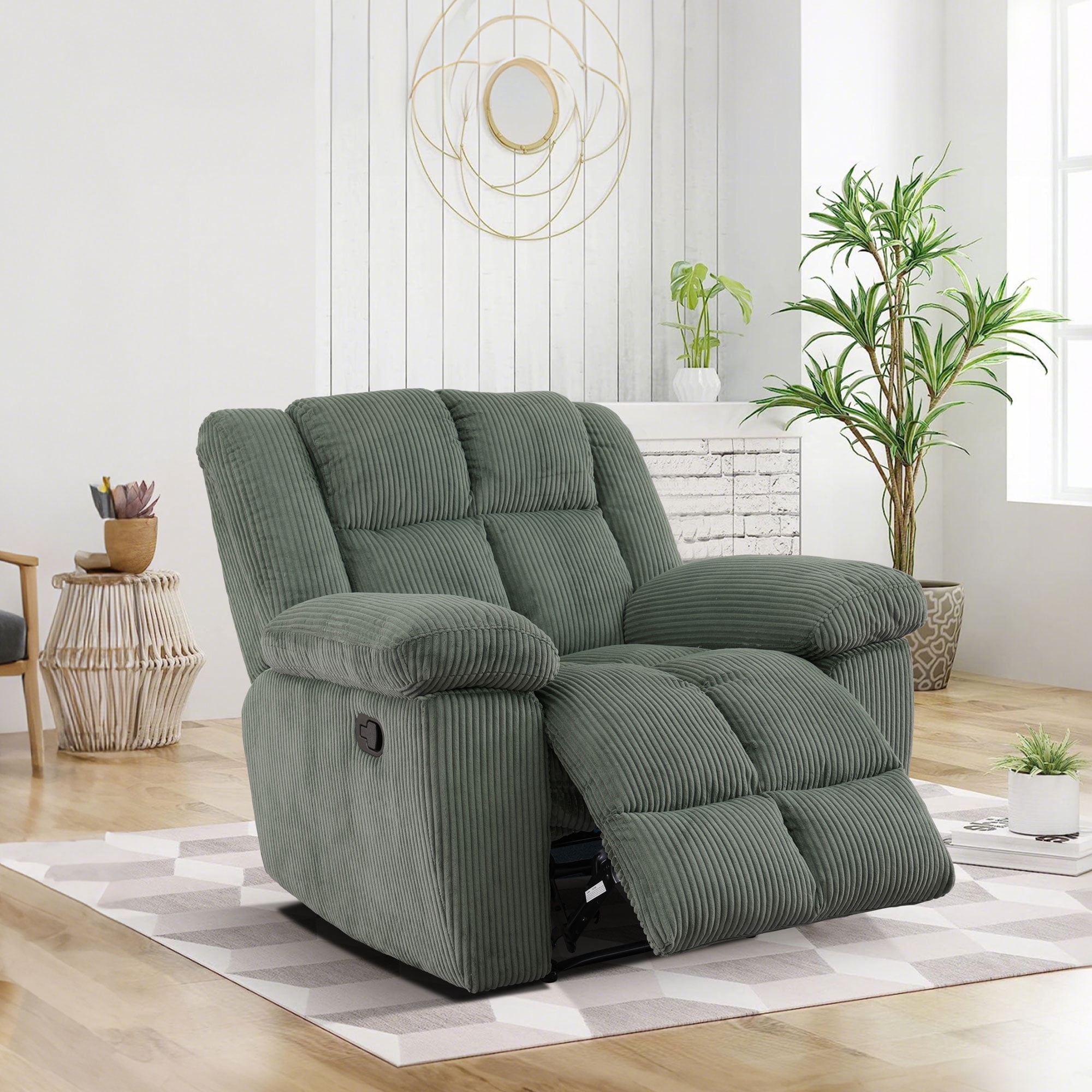 Gewnee Multifunctional Recliner, Corduroy, Adjustable Reclining Angle, Ideal for Living Room, Green
