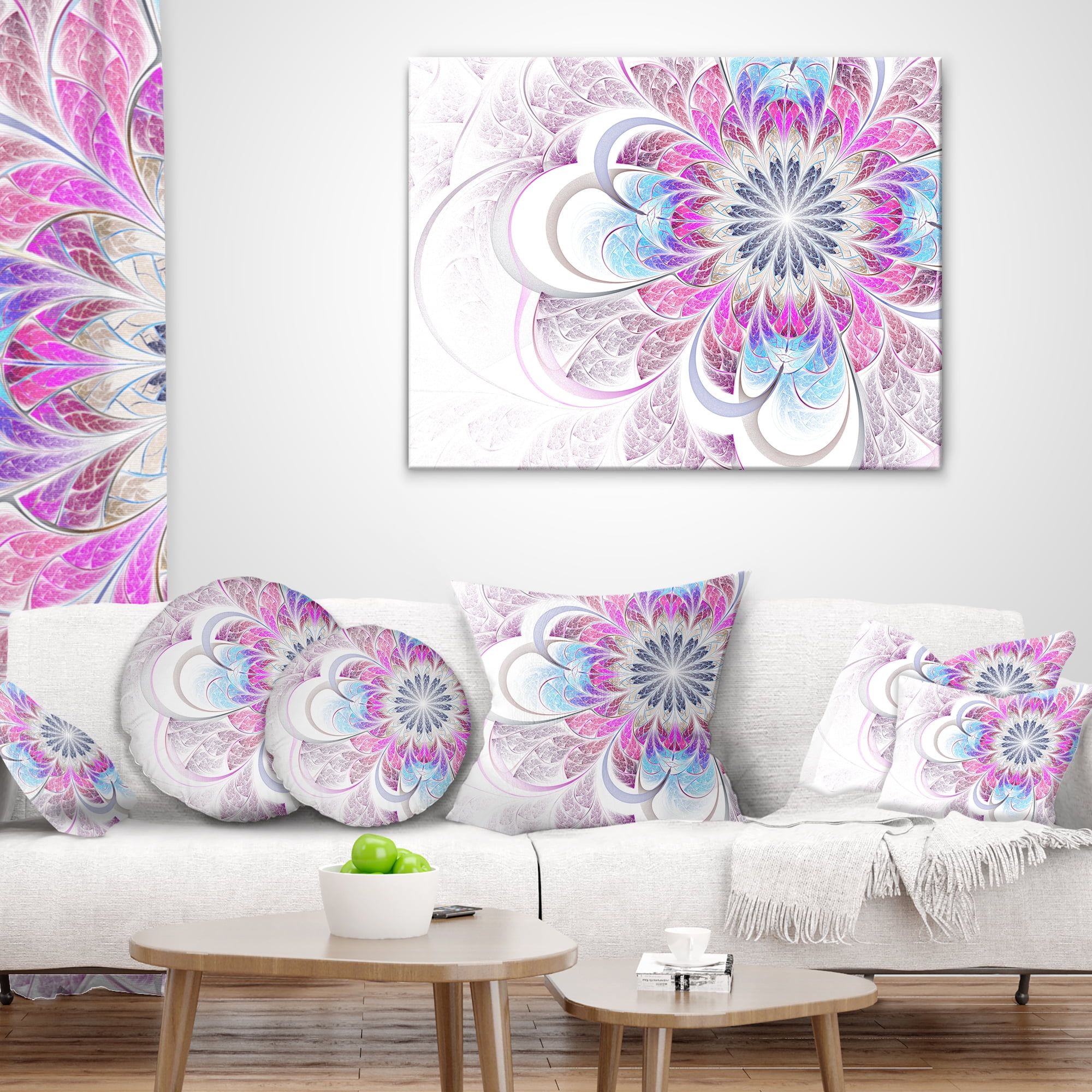 Designart Purple and Blue Large Flower Fractal - Floral Throw Pillow - 12x20