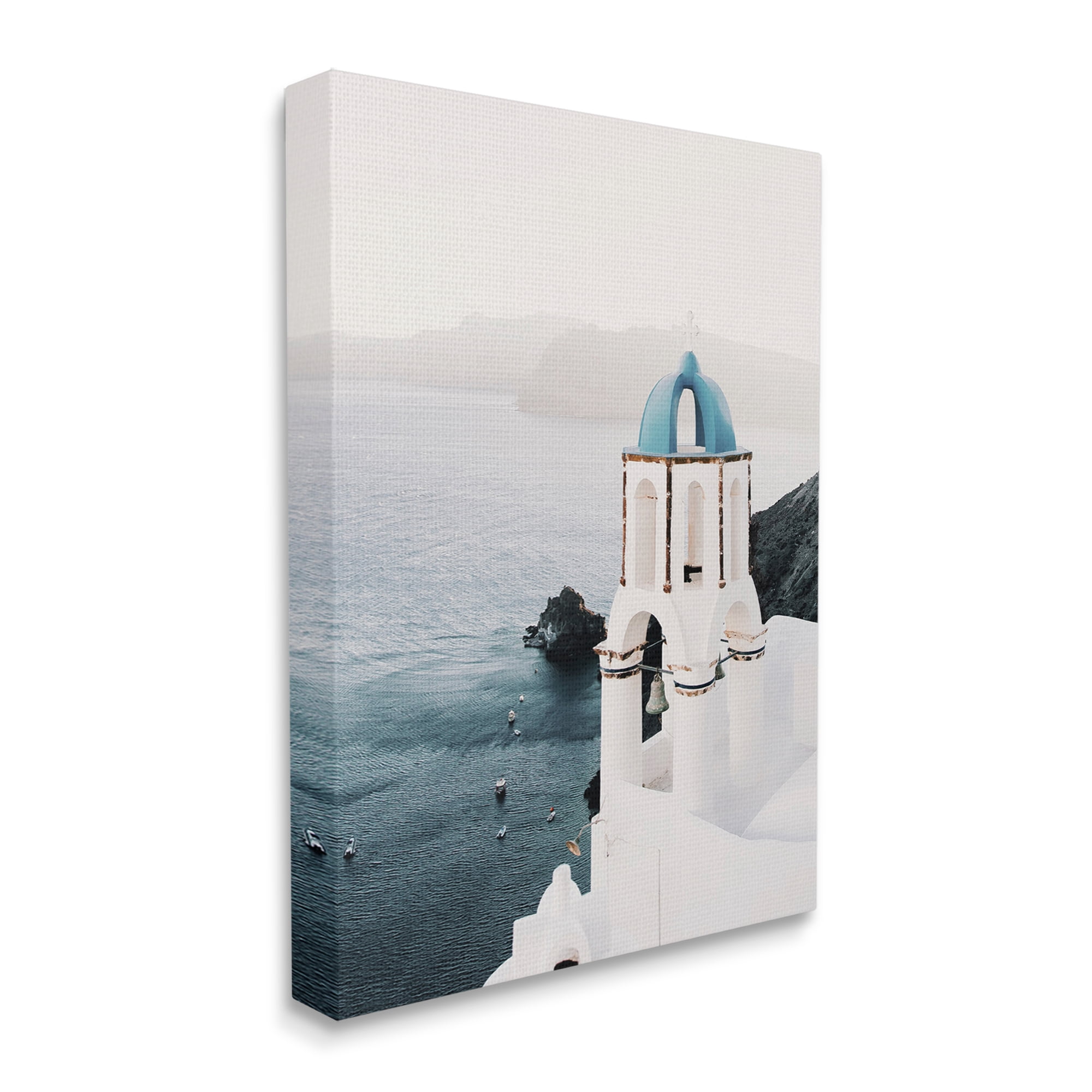 Stupell Industries Santorini Bell Tower Landscape Photography Gallery Wrapped Canvas Art Print Wall Art, 24 x 30