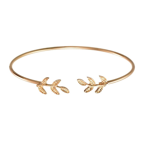 EeaseMX Brazalete de alambre abierto con diseño de rama de olivo, ajustable, para mujer (dorado)