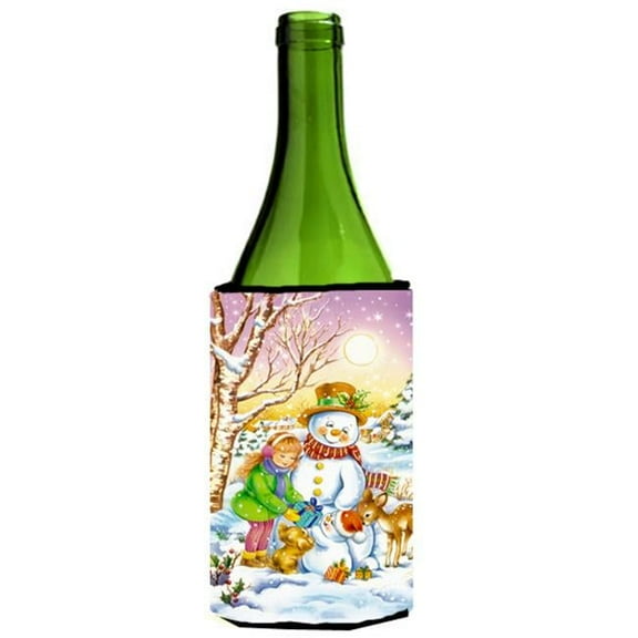 Girl & Animals with Snowman Wine Bottle Can cooler Hugger