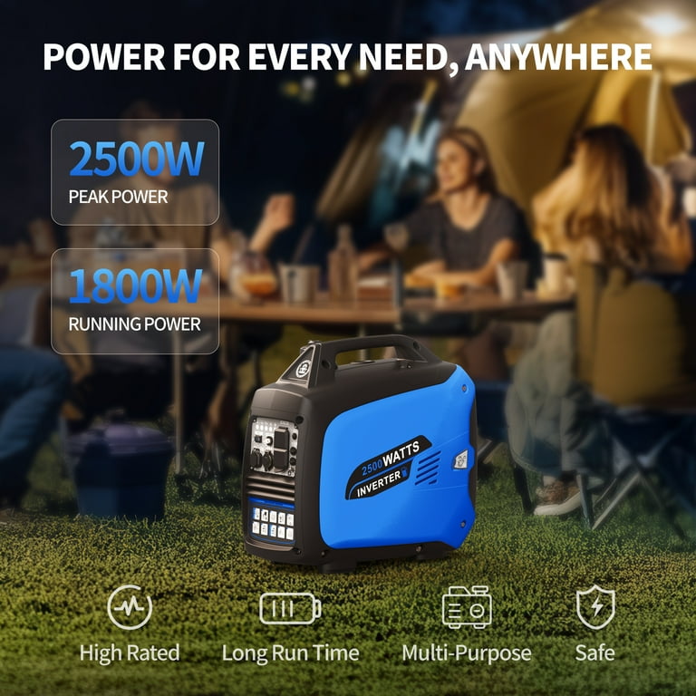2500W Inverter Generator - Quiet, Fuel Efficient With CO Sensor | Perfect For Camping, RV, & Emergencies