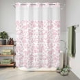 thumbnail image 6 of No Hook Shower Curtain, Pink Flower Shower Curtains for Bathroom with See Through Top Window, Vintage Farmhouse Boho Leaf Spring Solid Waterproof & Washable Bath Curtain 60"x72", 6 of 9