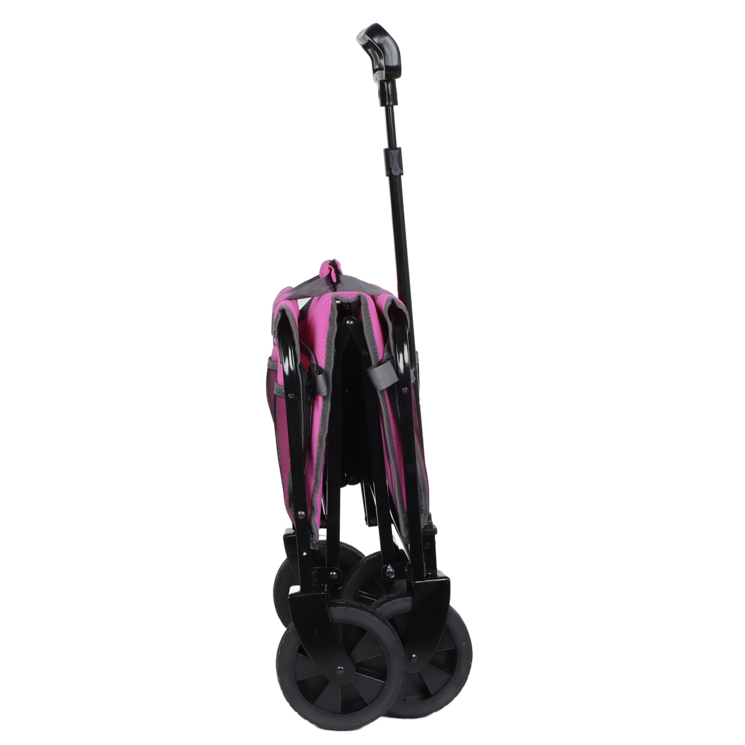 All-in-One Convertible Folding Wagon Cart with Bench Seat and Dog Leash, Heavy Duty Utility Trolley with All Terrain Wheels, Lightweight Shopping Cart for Beach, Garden, Camping, Sport, Pink