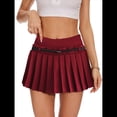 thumbnail image 2 of Minifalda Plisada Elástica de Corte A con Cinturón para Mujer, Estilo Y2K Vino Tinto M, 2 of 7
